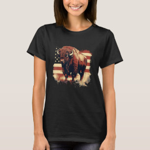 Camiseta Vintage American Flag Bison Buffalo Animal Men Wom