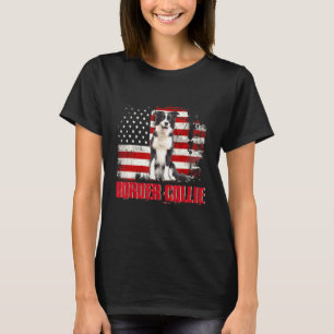 Camiseta Vintage American Flag Border Collie Dog