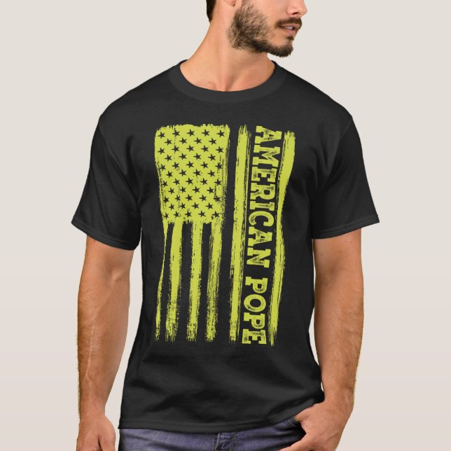 Camiseta Vintage American Flag Católico Primeiro Papa Ameri (Frente)