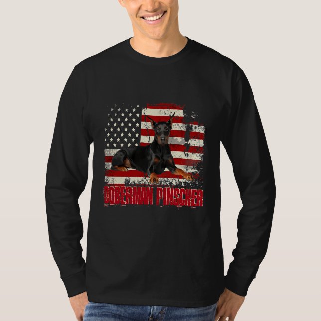 Camiseta Vintage American Flag Doberman (Frente)