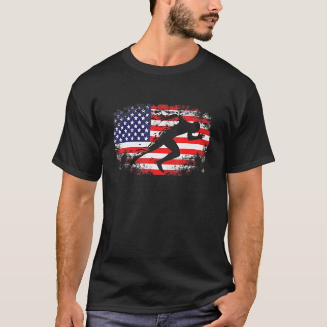 Camiseta Vintage American Flag Executando A Equipe American (Frente)
