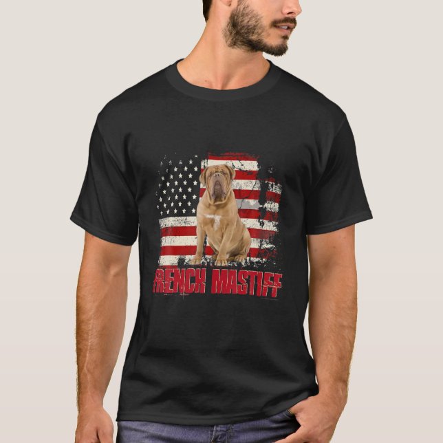 Camiseta Vintage American Flag Francês Mastiff Dog Lover (Frente)