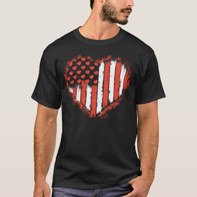 Camiseta Vintage American Flag Hearts (Frente)