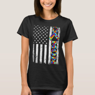 Camiseta Vintage American Flag Mãe Autismo Família de Sensi