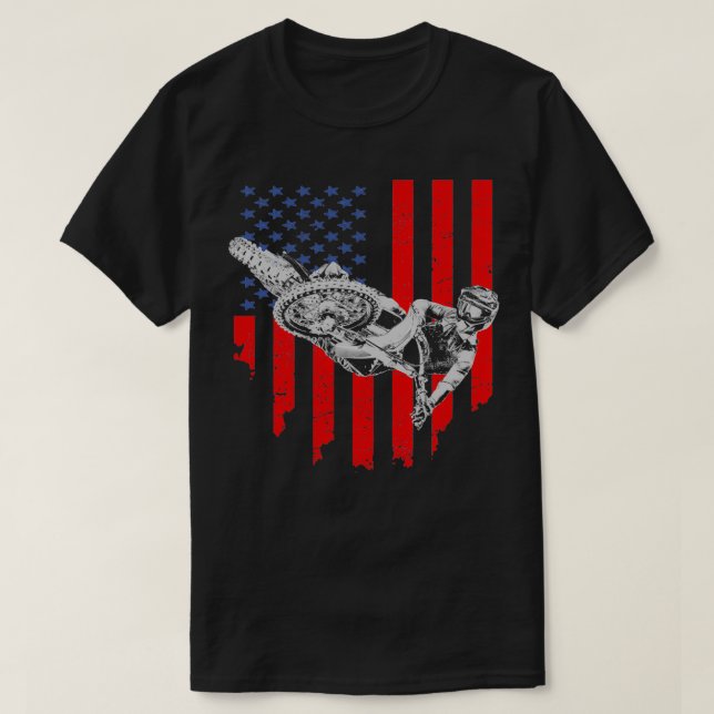 Camiseta Vintage American Flag Motocross  (Frente do Design)