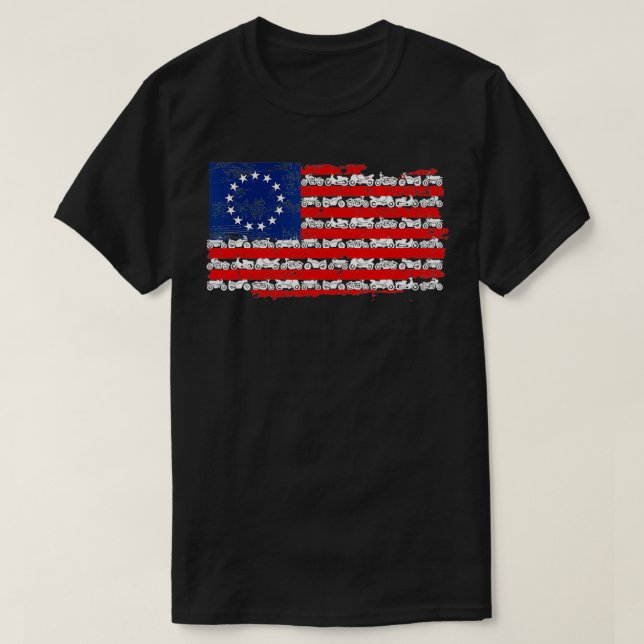 Camiseta Vintage American Flag Motorcycle (Frente do Design)