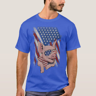 Camiseta Vintage American Flag Pig Pai Mãe Pig Lover 4º de