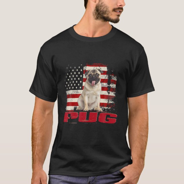 Camiseta Vintage American Flag Pug Dog Lover (Frente)