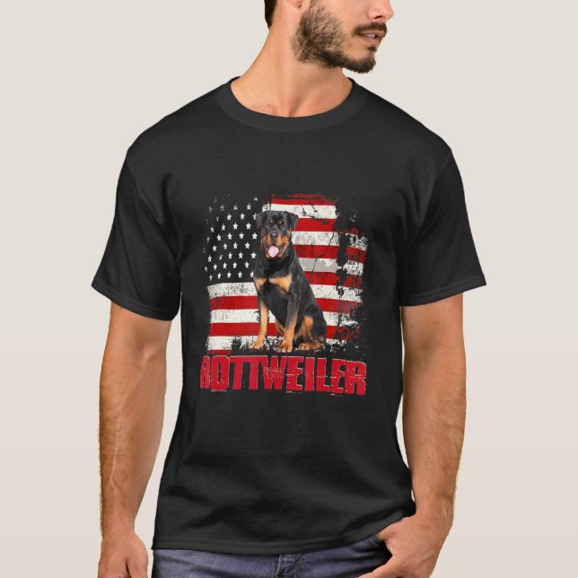 Camiseta Vintage American Flag Rottweiler Dog (Frente)