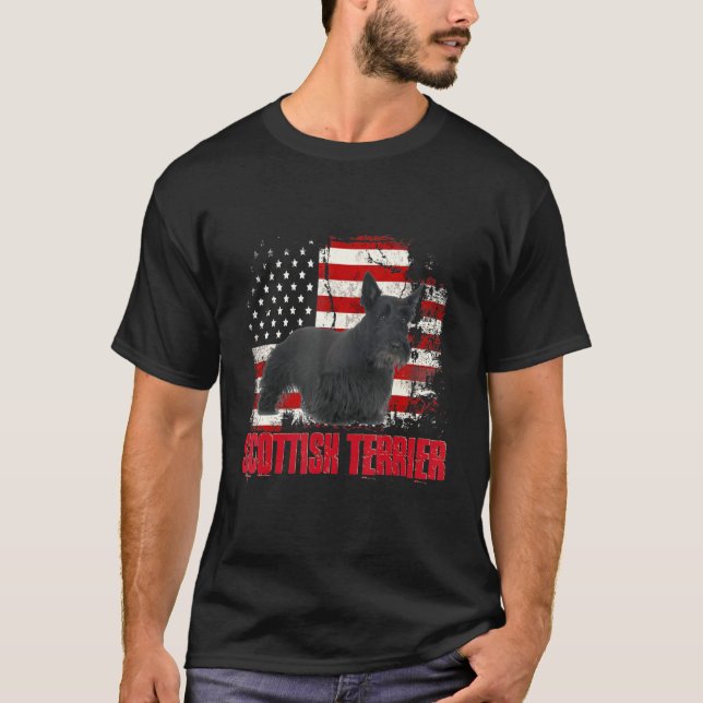 Camiseta Vintage American Flag Scottish Terrier Dog (Frente)