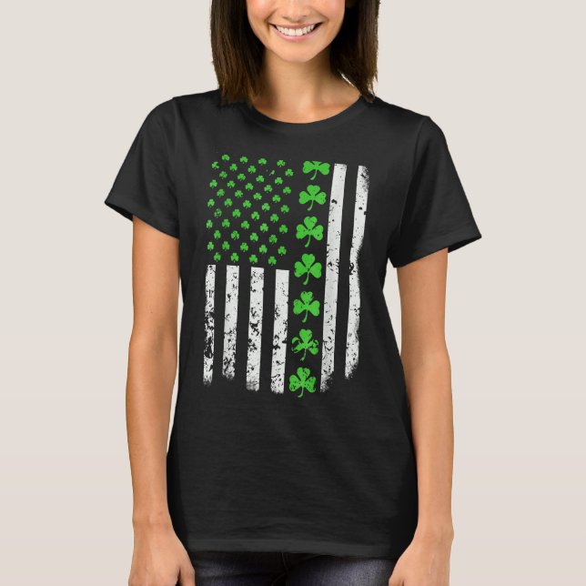 Camiseta Vintage American Flag Shamrock Green Clover Me (Frente)