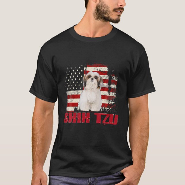 Camiseta Vintage American Flag Shih Tzu Dog Lover (Frente)