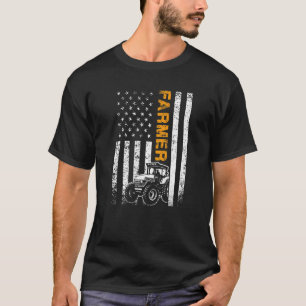 Camiseta Vintage American Flag Trator Farmer Rancher Fazend
