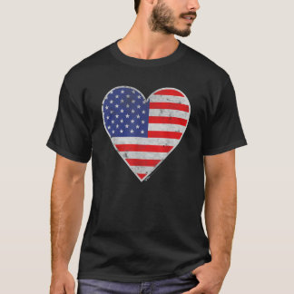 Camiseta Vintage American Flag USA Heart 4 de julho