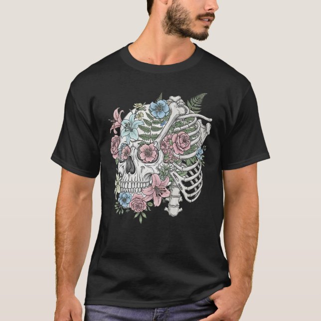 Camiseta Vintage, anatomia médica, flor do crânio (Frente)