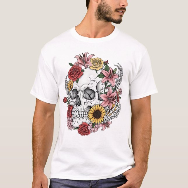 Camiseta Vintage, anatomia médica, flor do crânio (Frente)
