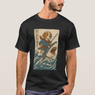 Camiseta Vintage Anime Beagle Dog Japanese Funny Samurai Ri