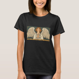 Camiseta Vintage, Anjo Religioso, Rezando com Estrelas Dour