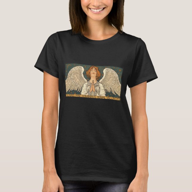 Camiseta Vintage, Anjo Religioso, Rezando com Estrelas Dour (Frente)