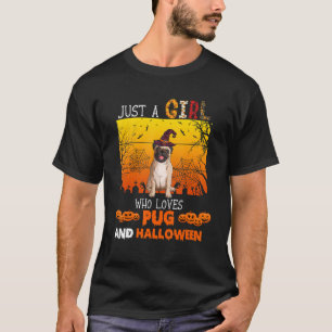 Camiseta Vintage Apenas Uma Garota Que Ama Pug E Halloween
