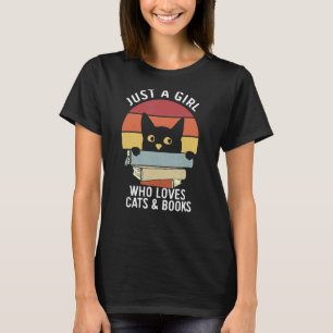 Camiseta Vintage Apenas Uma Menina Que Ama Gatos E Livros