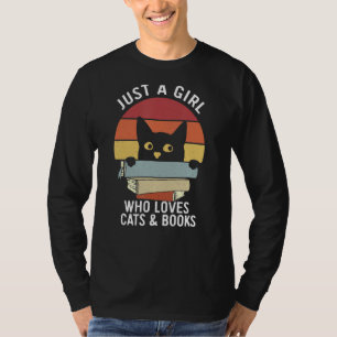 Camiseta Vintage Apenas Uma Menina Que Ama Gatos E Livros