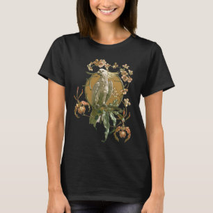 Camiseta Vintage Art Nouveau, Cockatoo Bird, Orchid Flowers