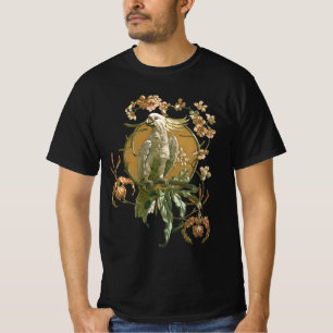 Camiseta Vintage Art Nouveau, Cockatoo Bird, Orchid Flowers