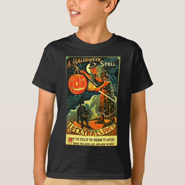 Camiseta Vintage Art Retro Halloween Witch (Frente)