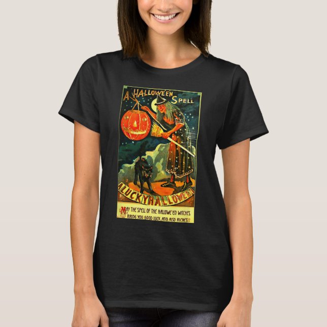 Camiseta Vintage Art Retro Halloween Witch (Frente)