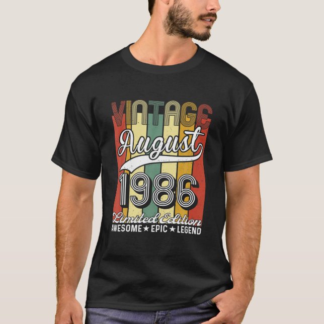 Camiseta Vintage August 1986 35Th Birthday Limited Edition (Frente)