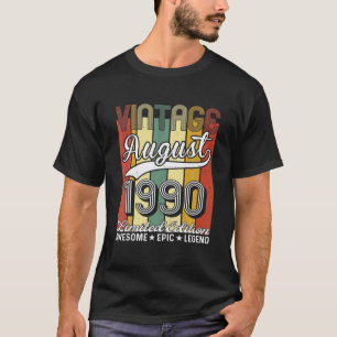 Camiseta Vintage August 1990 31St Birthday Limited Edition
