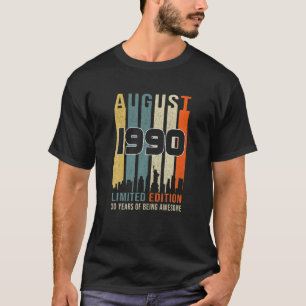 Camiseta Vintage August 1990 Designs 30 Anos De Idade No Di
