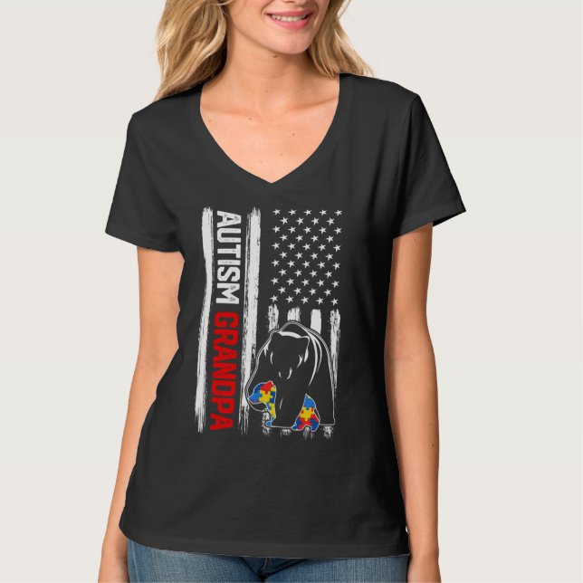 Camiseta Vintage Autism Avô Bear American Flag Awarenes (Frente)