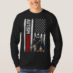 Camiseta Vintage Autism Grampa Bear American Flag Consciênc