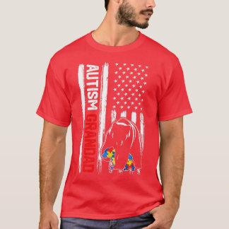 Camiseta Vintage Autism Grandad Bear American Flag Awarenes