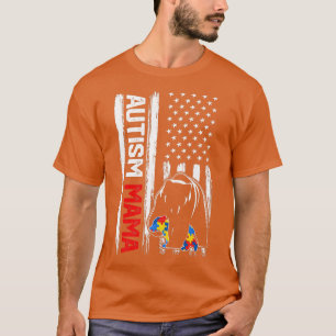 Camiseta Vintage Autism Mama Bear American Flag Sensibiliza