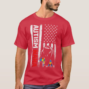 Camiseta Vintage Autism Nana Bear American Flag Sensibiliza