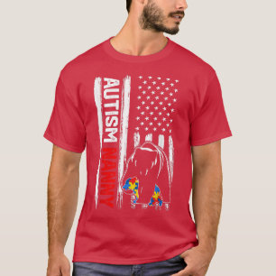 Camiseta Vintage Autism Nanny Bear American Flag Consciênci