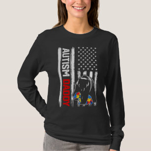 Camiseta Vintage Autism Pai Bear American Flag Awarse
