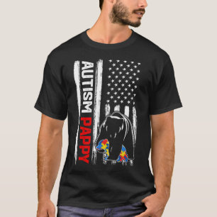 Camiseta Vintage Autism Pappy Bear American Flag Consciênci