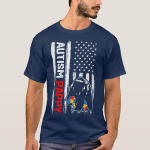 Camiseta Vintage Autism Pappy Bear American Flag Consciênci