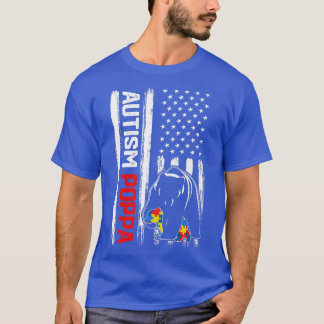 Camiseta Vintage Autism Poppa Bear American Flag Consciênci