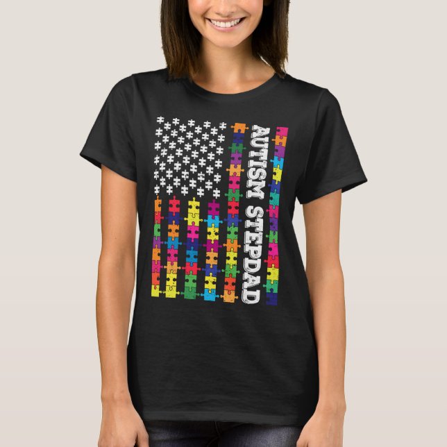 Camiseta Vintage Autism Stepdad Quebra-cabeça Americano Pat (Frente)