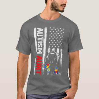 Camiseta Vintage Autism Tia Bear American Flag Consciência