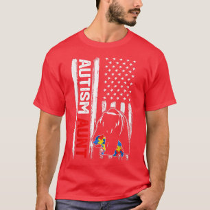 Camiseta Vintage Autism Tia Bear American Flag Consciência