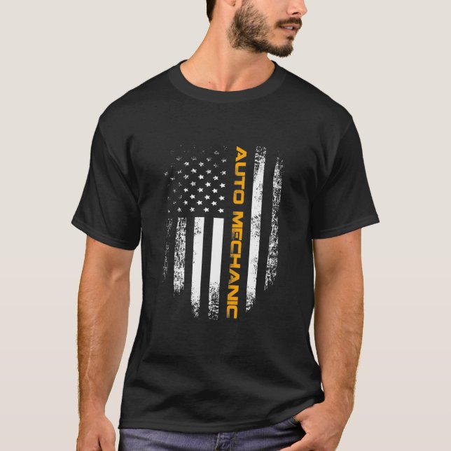 Camiseta Vintage Auto Mechanic With American Flag Cool (Frente)