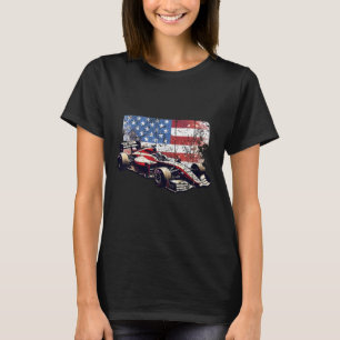 Camiseta Vintage Auto Racing Carro American Flag 4 De Julho