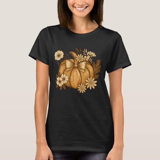 Camiseta Vintage Autumn Pumpkin Flower T Shirt - Citrouille (Frente)