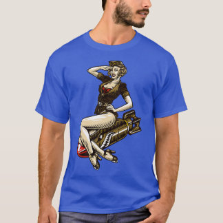 Camiseta Vintage Aviation Pin Up Girl on a Bomba 2